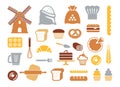 Set of flat bakery icons . Vector illustration