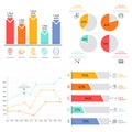 Collection of flat colorful diagram, bar and line graph, pie chart elements. Statistical data visualization concept