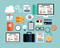 Collection of flat design icons, computer and mobile devices, cl Royalty Free Stock Photo