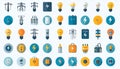 A collection of flat-design icons depicting various electrical p Royalty Free Stock Photo