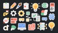 Collection of flat design icons for technology business and creativity on dark background vector Royalty Free Stock Photo