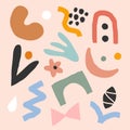 Collection of flat hand drawn contemporary abstract illustrations. Colorful abstraction doodles and shapes. Trendy paper cut style