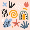 Collection of flat hand drawn contemporary abstract vector illustrations. colored abstraction doodles and shapes. Trendy paper cut