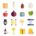 Collection of flat icons of Jewish holiday Passover