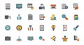 Collection of flat icons representing business and technology concepts isolated on white background Royalty Free Stock Photo