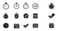Simple black glyph icon set for time management and task completion Royalty Free Stock Photo