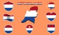 Collection of flat national flags of Netherlands with map Royalty Free Stock Photo