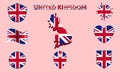 Collection of flat national flags of United Kingdom with map Royalty Free Stock Photo