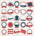 Collection flat shields badges and labels blue and red Royalty Free Stock Photo
