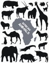 Collection with flat silhouettes of African animals.