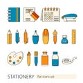 Collection of flat style stationery icons. School and office equipment. Vector illustration Royalty Free Stock Photo