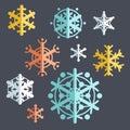 Collection of flat style vector snowflakes. Set of winter icons. Royalty Free Stock Photo