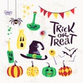Collection of flat vector halloween traditional decoration elements on white background. Royalty Free Stock Photo