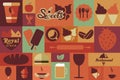 Collection of flat vintage retro food icons, flat design
