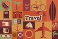 Collection of flat vintage retro travel icons, flat design