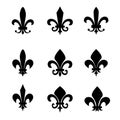 Collection of fleur de lis symbols - black silhouettes