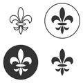 Collection of fleur de lis symbols, black silhouettes - heraldic symbols. Vector Illustration. Medieval signs. Glowing french fleu