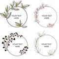 Collection of floral frames. Decorative round ornament branch laurel flowers