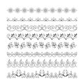 Collection floral seamless border black line. Decorative seamless doodle horizontal ornament set Royalty Free Stock Photo