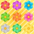 Collection flowers puzzle cute cartoon glossy in different colors. Royalty Free Stock Photo