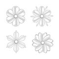 Collection flowers silver ornate isolated on white background, luxury flower petal silver set, silver flowers object metal Royalty Free Stock Photo