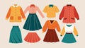 A collection of flowy skirts and blouses demonstrating the versatility of thrifting and how secondhand pieces can be Royalty Free Stock Photo