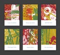 Collection of flyer, greeting card or poster templates with hand drawn chaotic textures with vibrant paint traces