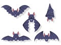 Collection of flying bats. Concept cartoon bat in different poses. Halloween elements set. Vector clipart illustration isolated on