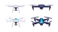 Collection of flying drones. Set modern electronic device for observation or surveillance from air Royalty Free Stock Photo