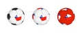 Collection football ball with the Chile flag. Soccer equipment mockup with flag in three distinct configurations