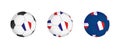 Collection football ball with the France flag. Soccer equipment mockup with flag in three distinct configurations
