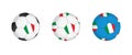 Collection football ball with the Italy flag. Soccer equipment mockup with flag in three distinct configurations