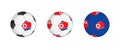 Collection football ball with the North Korea flag. Soccer equipment mockup with flag in three distinct configurations