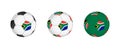 Collection football ball with the South Africa flag. Soccer equipment mockup with flag in three distinct configurations