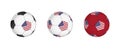 Collection football ball with the USA flag. Soccer equipment mockup with flag in three distinct configurations