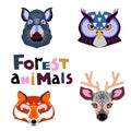 Collection of forest animals. Animal portrait set with flat design. Royalty Free Stock Photo