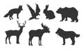 Collection of forest animals silhouette Royalty Free Stock Photo