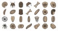 Collection of fossil illustrations on white background Royalty Free Stock Photo