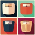Collection of four bathroom weight scales, flat design