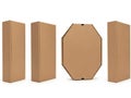 Set of four brown cardboard boxes, including one octagonal box isolated on white background Royalty Free Stock Photo