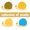 Collection of four cartoon cute snails