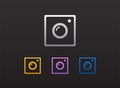 Collection of four color camera icons Made on a black stylish background Universal for use under various substrates. Isolated and