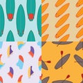 Collection of four color seamless surfing patterns