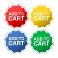 Collection of four colored buttons with text add to cart Royalty Free Stock Photo