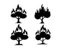 Silhouette of burning trees set graphic art symbolizing forest fires and environmental danger Royalty Free Stock Photo