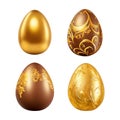 Chocolate and Gold Easter Eggs with Ornate Patterns on White Background patterned Royalty Free Stock Photo
