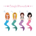 Collection of four colorful mermaids