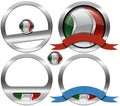 Round Metallic Icons or Symbols with Italian Flag Isolated on White