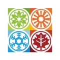 Collection of Four Seasons Icon Sign In Circle Frame With Summer Sun Spring Flower Winter Snow And Autumn Maple Leaf Vector Design