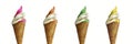 Collection of four soft serve ice creams isolated on panoramic background